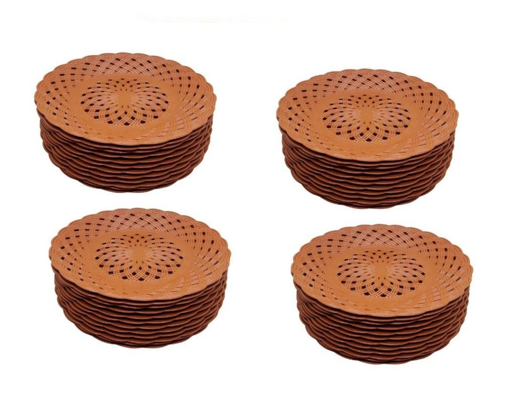 Piring Rotan Lusinan 12pcs Plastik Tempat Makan Anyam Praktis — 5