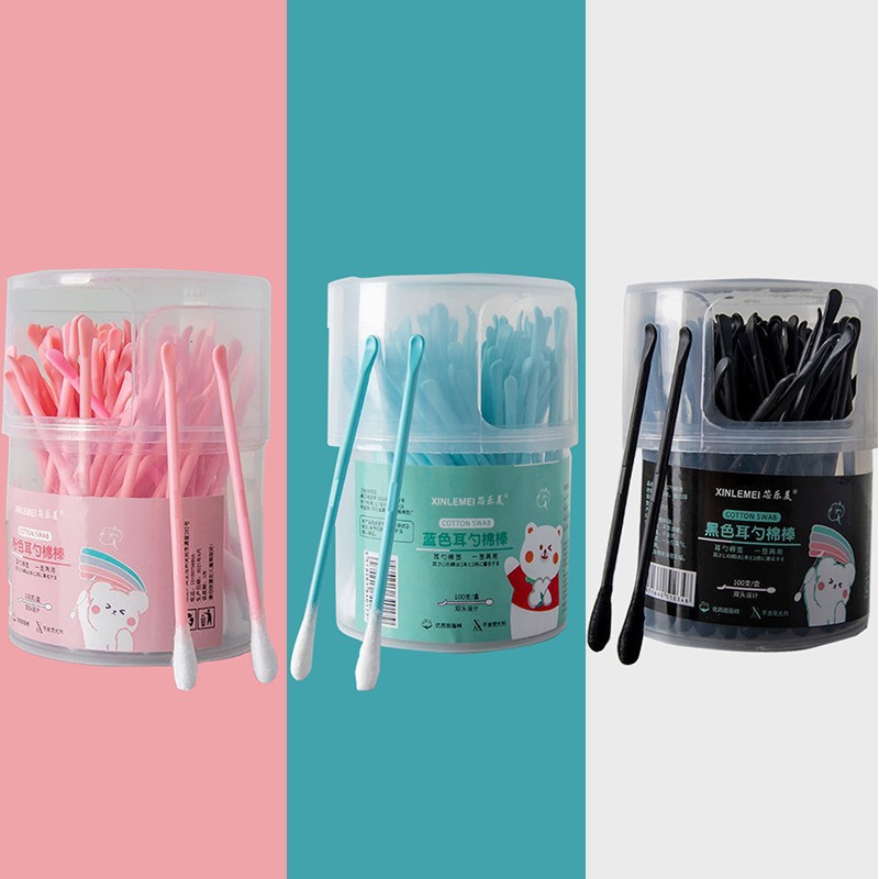 Cotton Bud 2in1 Korek Kuping lembut isi 100 PCS Pembersih Telinga 2 Sisi — 3