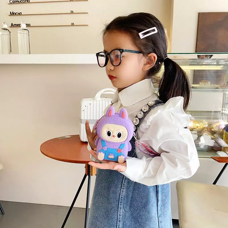 Tas Selempang  Anak Silikon Mini Labubu Viral Motif 3D Rubber Sebaguna — 5