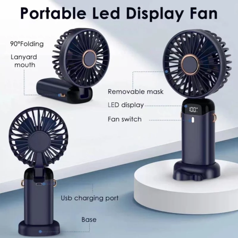 Kipas Angin Lipat LED Display Portable Mini Handheld 5 Speed Level Type C — 4