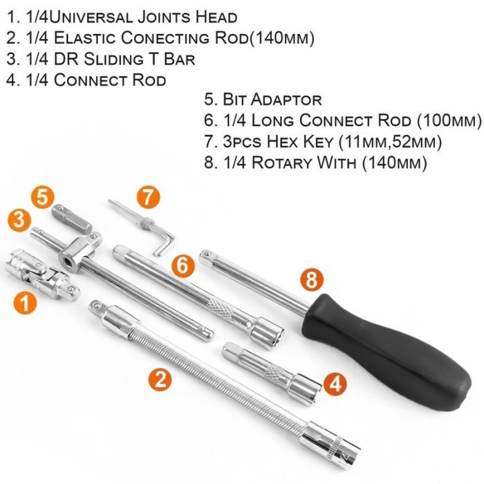 Set Obeng Socket Set 46 Pcs Kunci Shock 1/4 Socket — 10