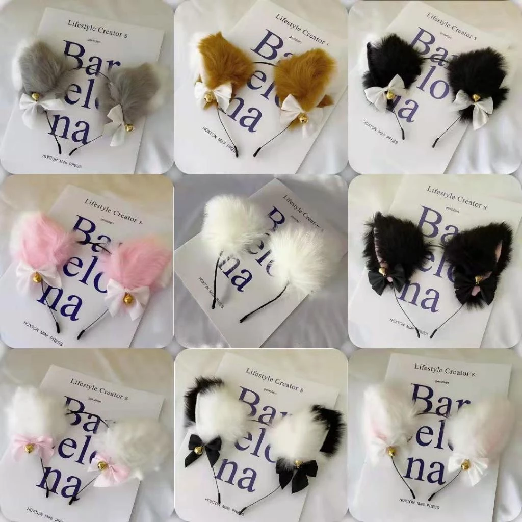 Bando Cosplay Bulu Bentuk Telinga Kucing Lonceng Pita Lucu Aesthetic — 9