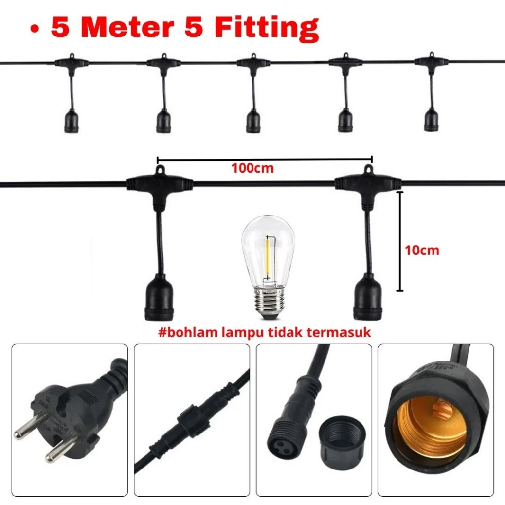 Fitting Lampu Hias Cafe Gantung Outdoor 10 M Waterproof Feston Light — 7