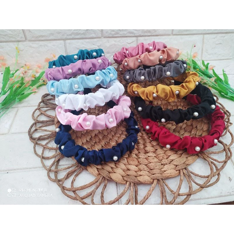 Bando Headband Wanita Mutiara Kerut Satin Pearl Fashion Korean Style — 9
