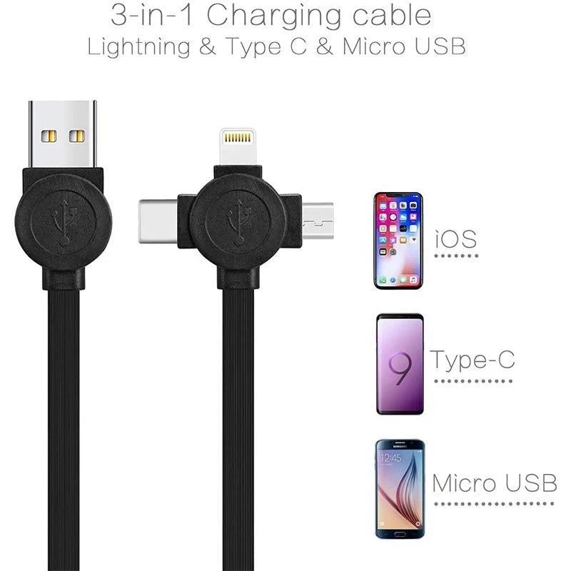 Kabel Charger 3 in 1 Casan HP Micro USB Type C Lightning Fast Charging — 5