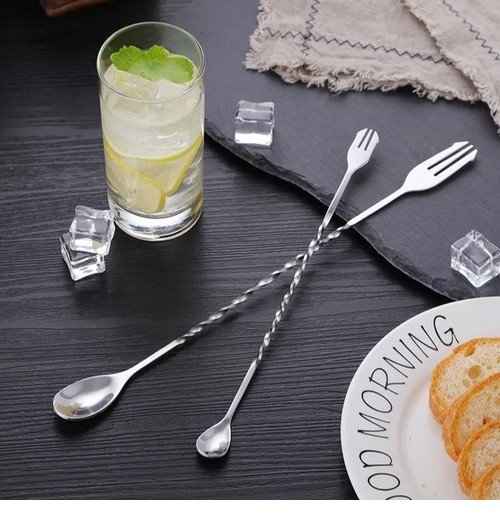 Sendok Garpu Panjang Alat Pengaduk Koktail Stainless Steel Mixer — 5