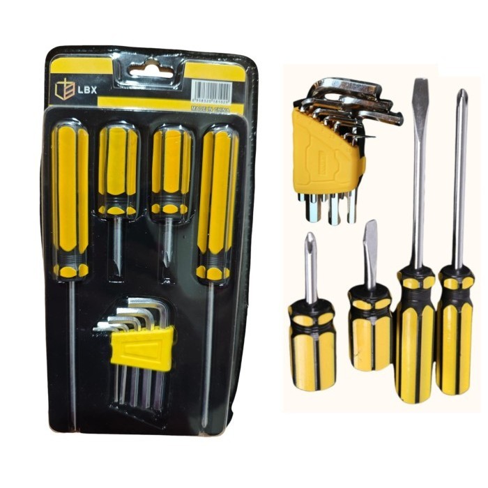 Set Obeng Kunci L LBX Tools Screwdriver With Hex Key 9 in 1 — 8
