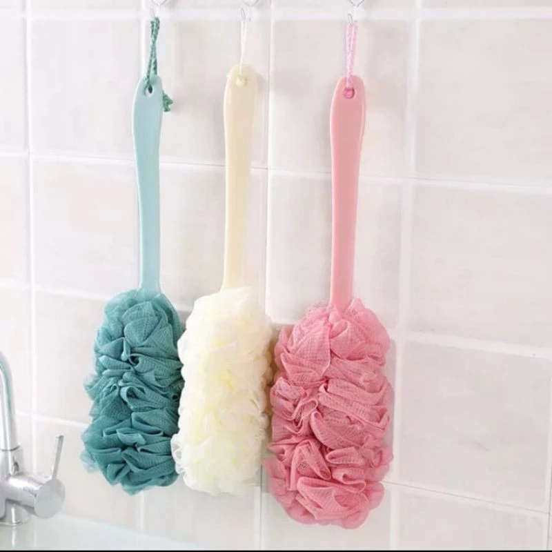 Spons Gagang Panjang Mandi Sikat Gosok Punggung Lembut Shower Puff — 4