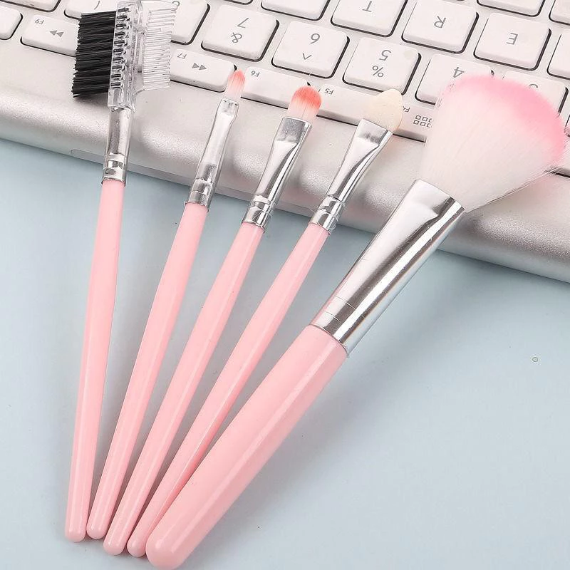 Kuas Alat kosmetik Brush Makeup Mini Set 5 Pcs Praktis Travel Portable — 5
