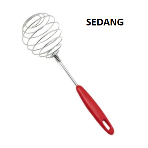 Alat Pengocok Telur Jamu Adonan Spiral Gagang Merah Stainless Steel — 8