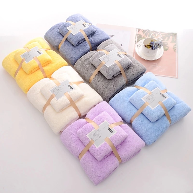 Set Handuk Mandi Badan Wajah 2 in 1 Motif Beruang Lucu Lembut Kado Gift — 10