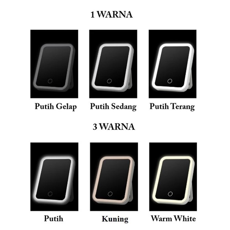 Cermin Make up LED Touch Screen Portable Aesthetic 3 Tingkat Kecerahan — 9