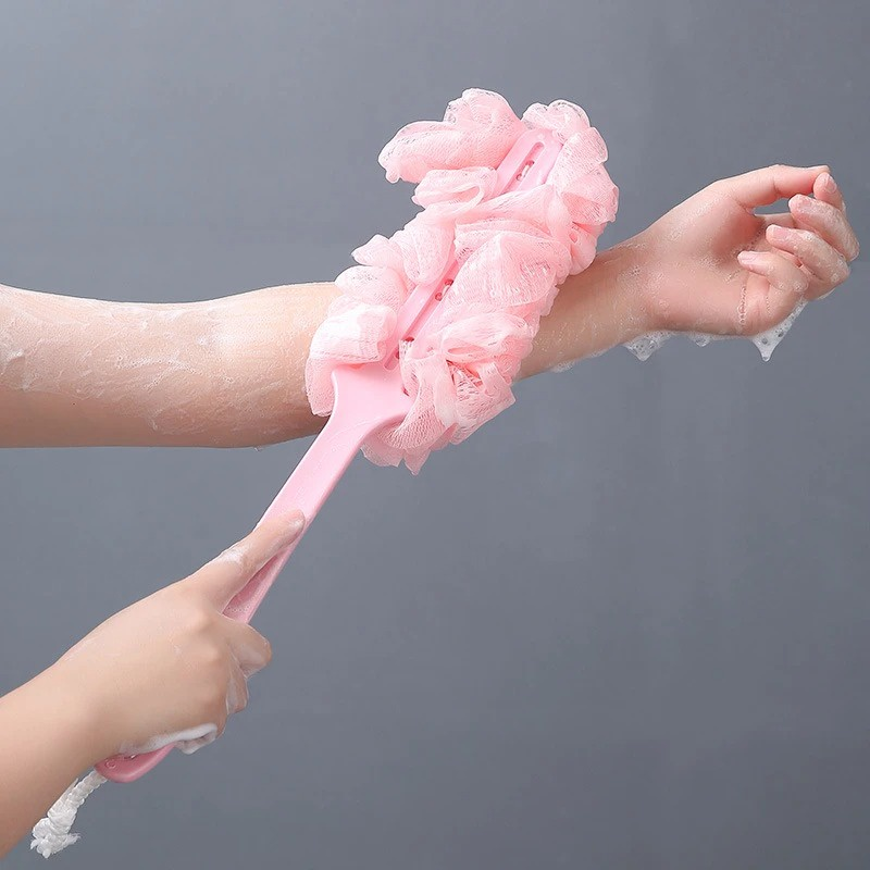 Spons Gagang Panjang Mandi Sikat Gosok Punggung Lembut Shower Puff — 8