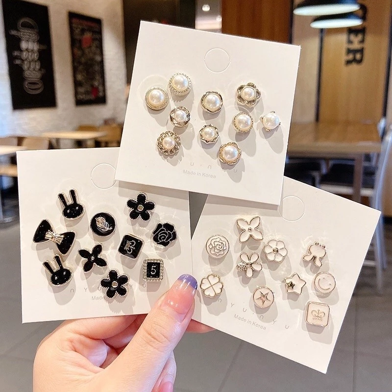 Set Bros Pin 10 in 1 Kancing Bunga Bintang Kelinci Aneka Fashion Korea — 10