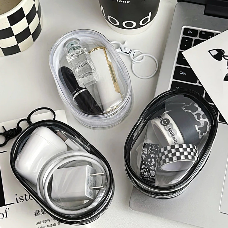 Mini Pouch Polos Aesthetic Transparan Tempat Charger Multifungsi PVC — 7