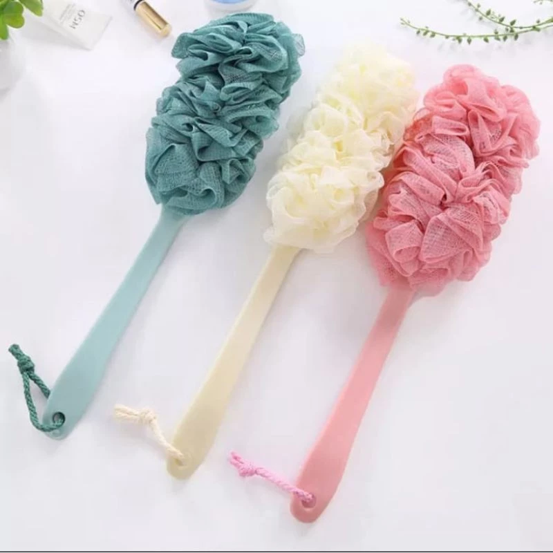 Spons Gagang Panjang Mandi Sikat Gosok Punggung Lembut Shower Puff — 3
