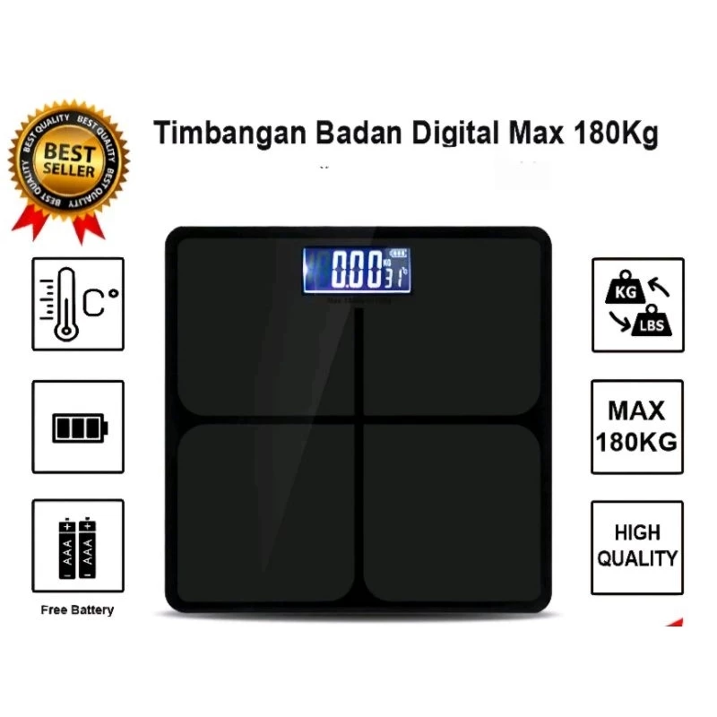 Timbangan Badan Digital Kaca Hitam Electronik Scale Up To 180kg — 10
