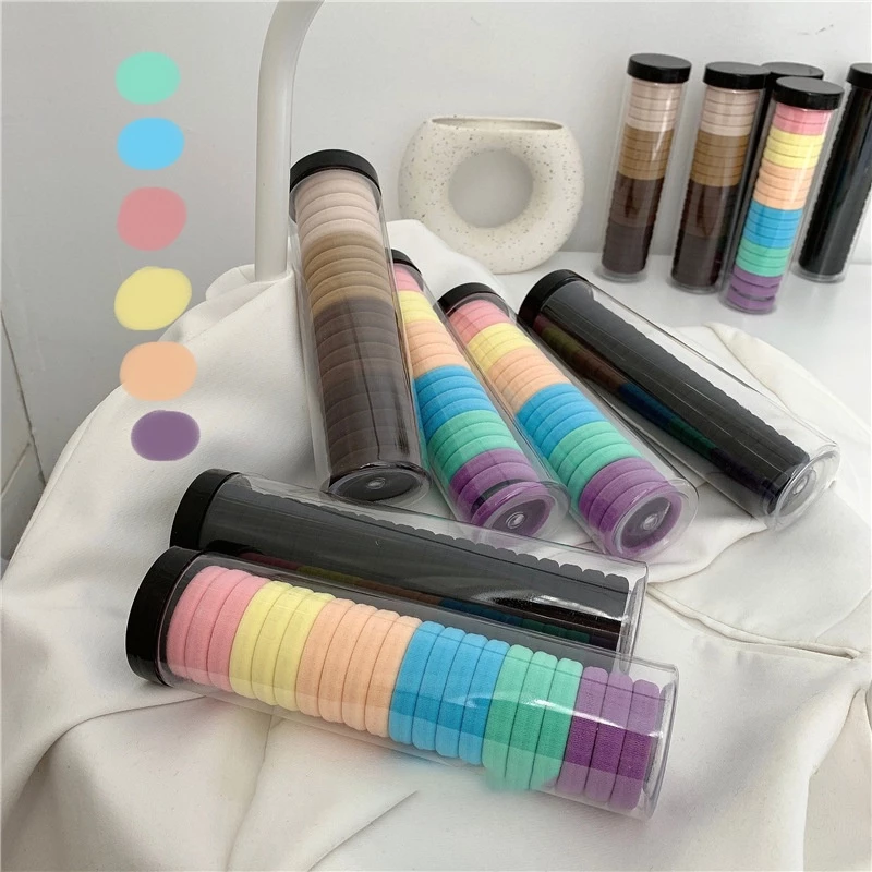 Ikat Rambut Dewasa Anak Wanita Elastis Motif Polos 20Pcs Gaya Korea — 2