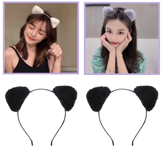 Bando Telinga Kucing Rambut Bandana Bulu Lucu Korean Style — 7