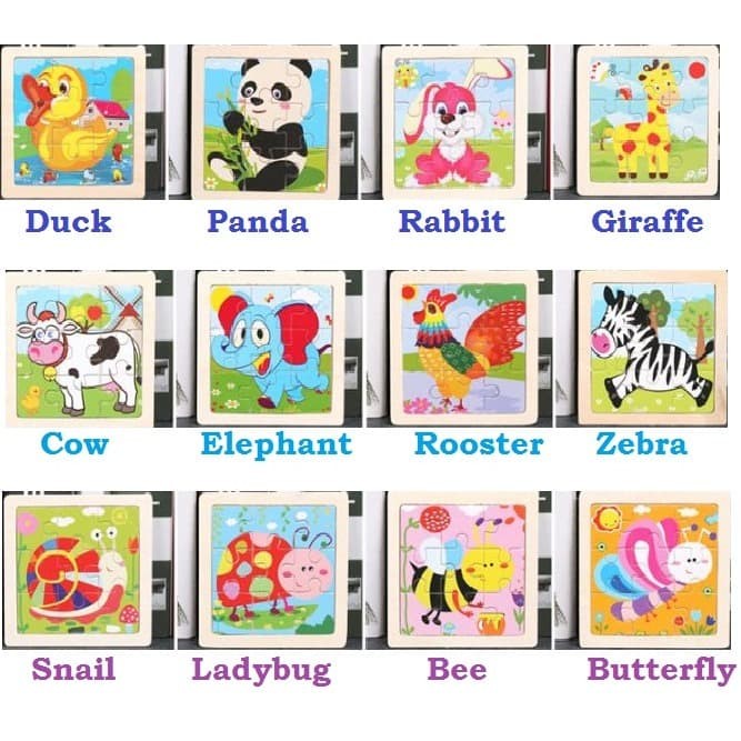 Mainan Edukasi Anak MINI WOODEN PUZZLE Jigsaw Kubus Kayu 10.5x10.5cm — 4