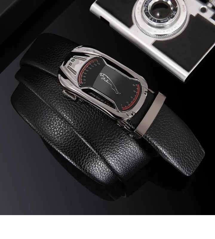 Gesper Ikat Pinggang Pria Sabuk Kulit Kasual Otomatis Motif Jaguar — 6