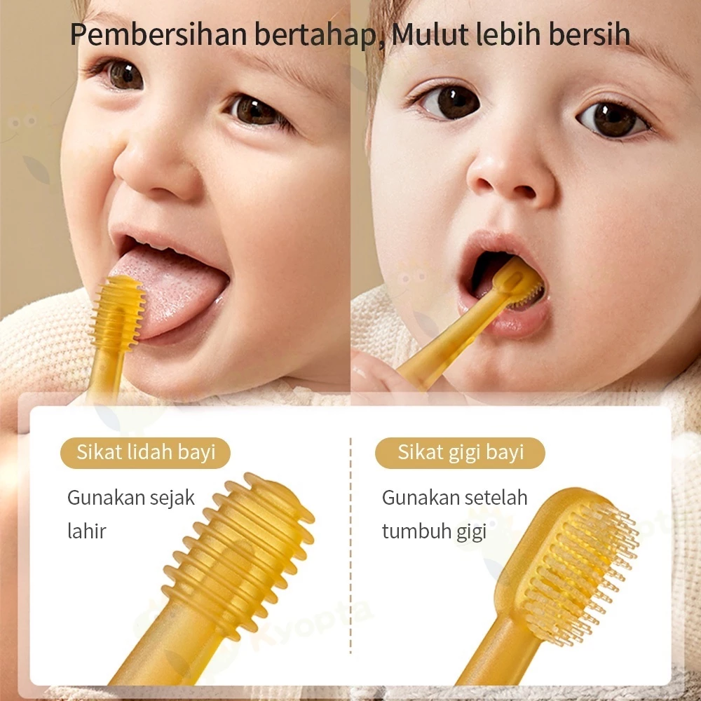 Sikat Pembersih Gigi dan Lidah Bayi 2 in 1 Silikon Aman Lembut — 3