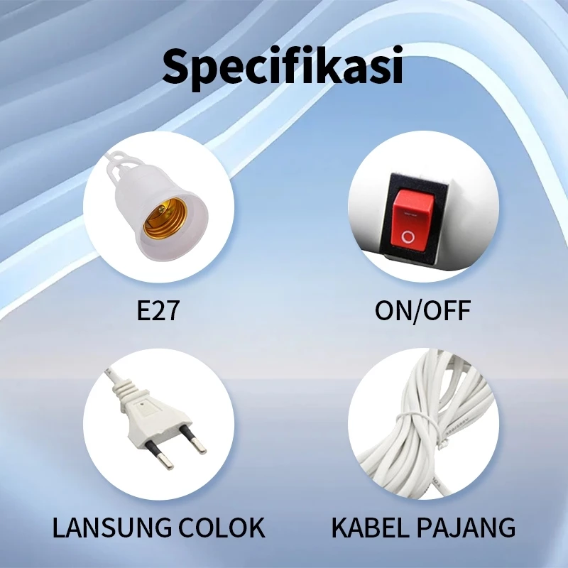Fitting Lampu Gantung Kabel Putih Saklar On Off Colokan Fleksibel — 6