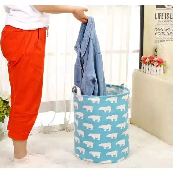 Keranjang Bulat Lipat Cucian Baju Kotor Canvas Praktis Anti Air — 7
