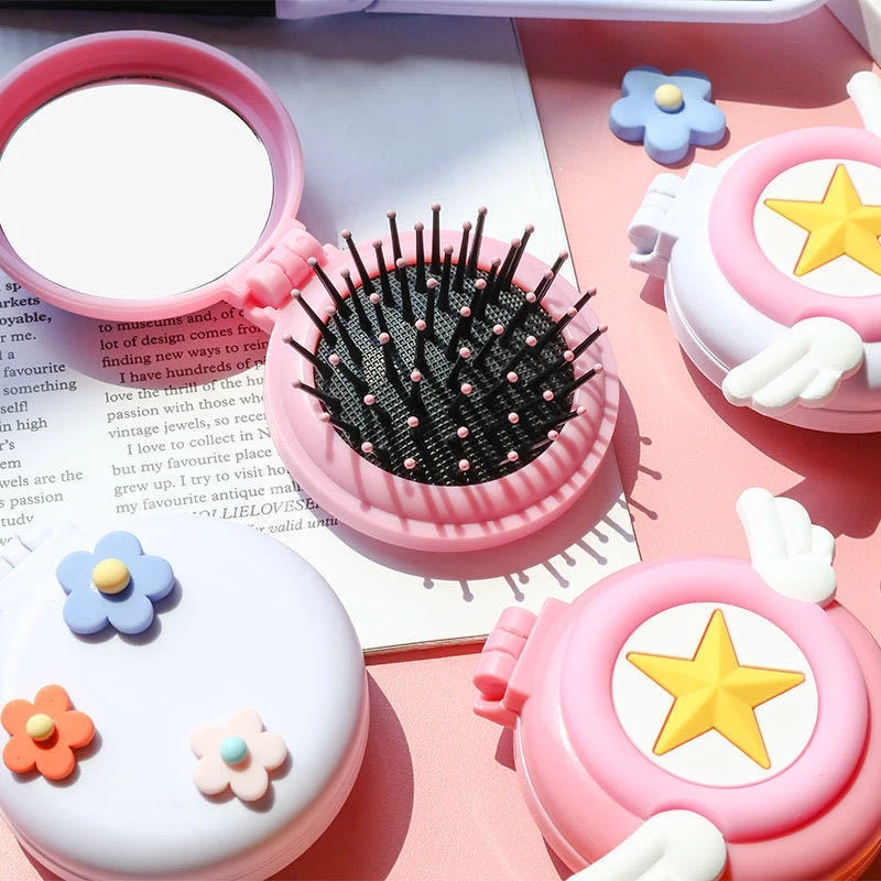 Sisir Cermin Lipat Bulat Rambut Mini Karakter 2 In 1 — 8