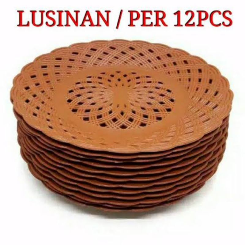 Piring Rotan Lusinan 12pcs Plastik Tempat Makan Anyam Praktis